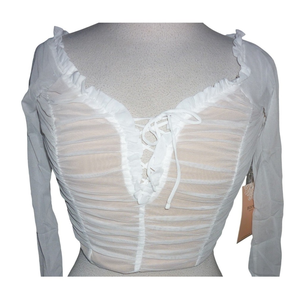 Blashe Los Angeles Tulle Crop Ruched Corset Top Long Sleeve Lace Up Y2K‎ sz L